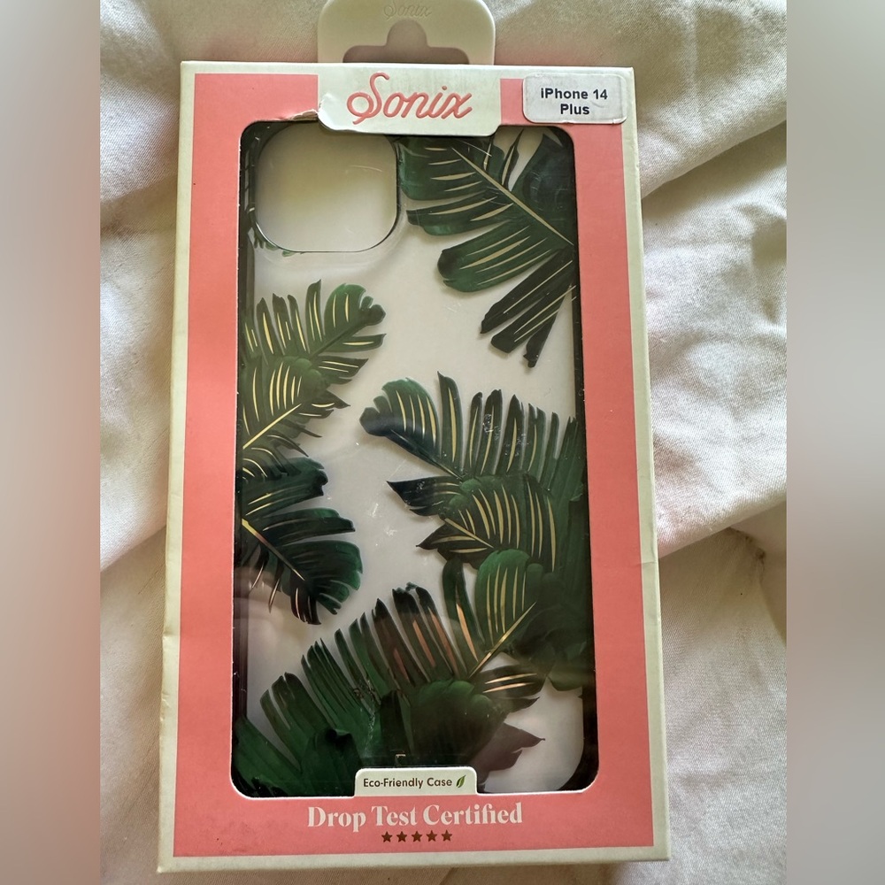Sonix iPhone 14 Plus Phone Case Clear With Green Leaves/ Gold Accents New in Box